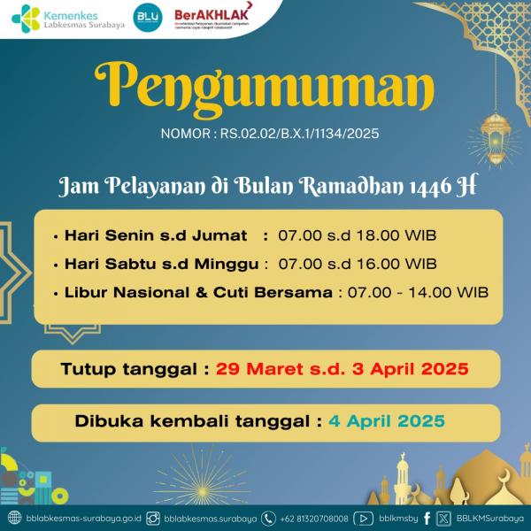 Pengumuman Hari dan Jam Pelayanan Bulan Ramadhan 